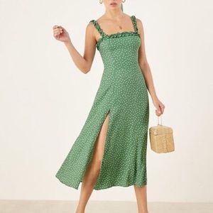 Reformation Green Polka Dot Arielle Dress